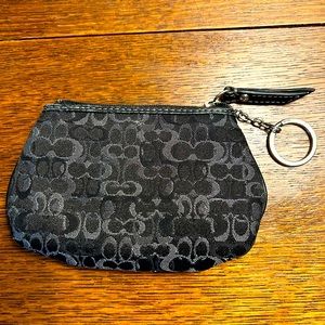 COACH coin pouch with keychain. Black and silver